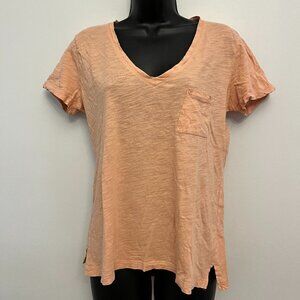 Madewell Peach Cotton V-Neck Short Sleeve T-shirt, Size Medium